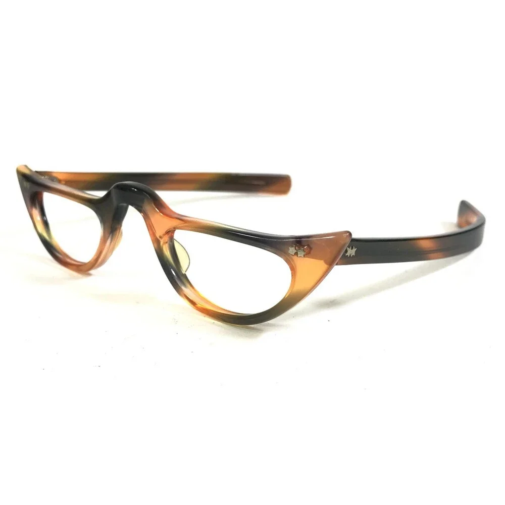 Vintage SRO Eyeglasses Frames LADY OVERSIGHT Brown Orange Horn Cat Eye 40-15-123